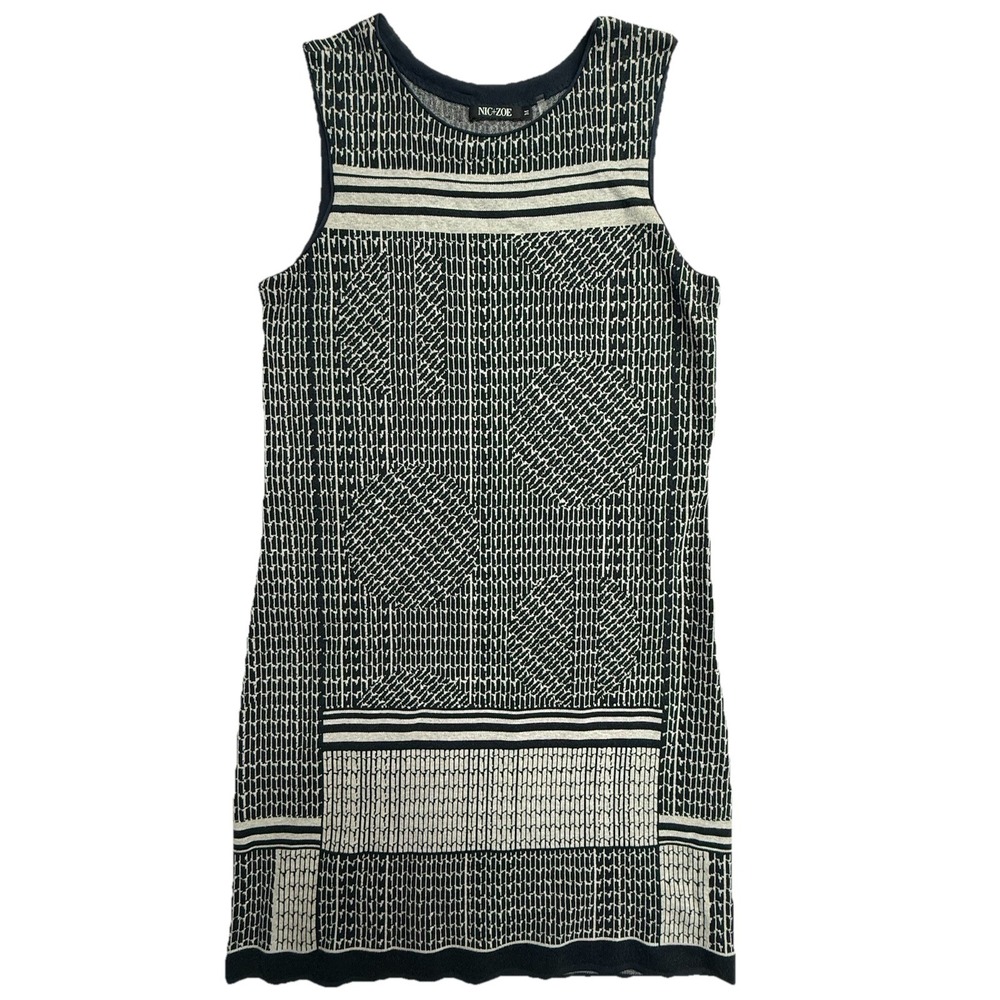 NIC+ZOE Knit Dress‎ M Navy White Geometric Sleeveless Sheath Stretch